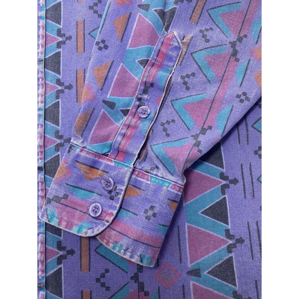 Wrangler BrushPopper Mens Shirt 17 x 36 VTG Purple Stripe Cowboy Ranch Western - Picture 5 of 7